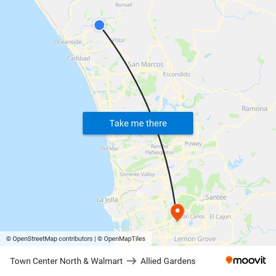 Town Center North & Walmart to Allied Gardens map