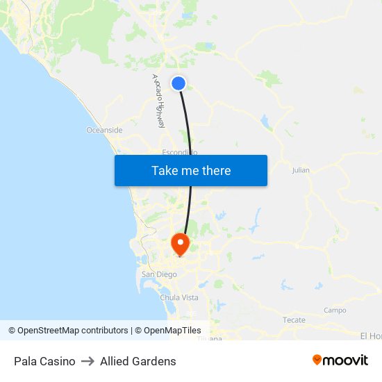 Pala Casino to Allied Gardens map