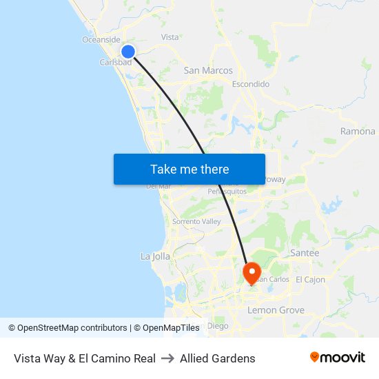 Vista Way & El Camino Real to Allied Gardens map