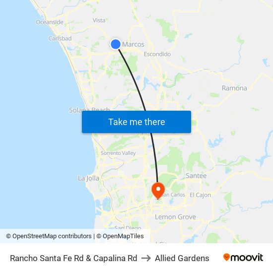 Rancho Santa Fe Rd & Capalina Rd to Allied Gardens map