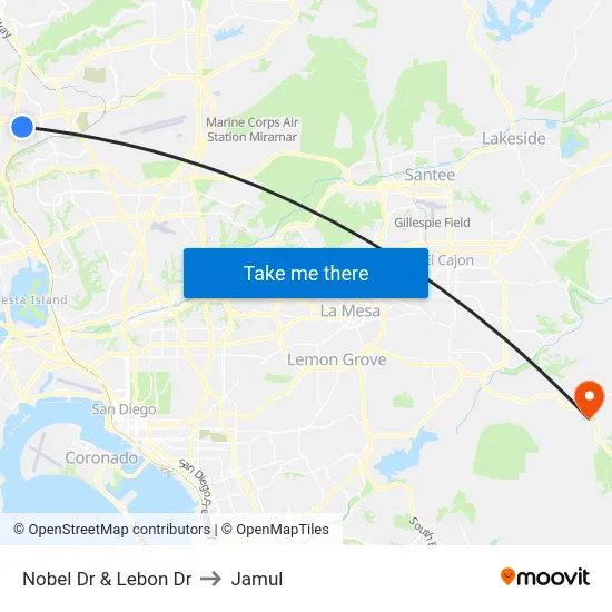 Nobel Dr & Lebon Dr to Jamul map