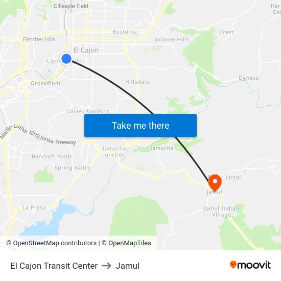 El Cajon Transit Center to Jamul map