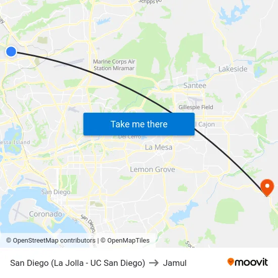 San Diego (La Jolla - UC San Diego) to Jamul map