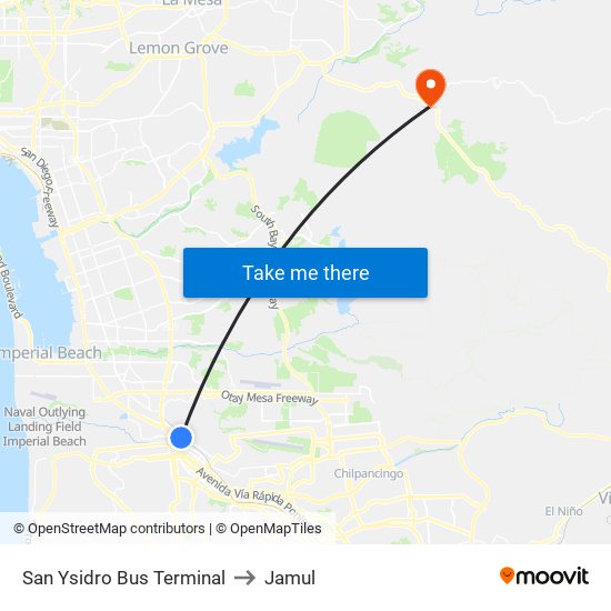 San Ysidro Bus Terminal to Jamul map