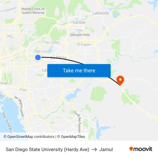 San Diego State University (Hardy Ave) to Jamul map