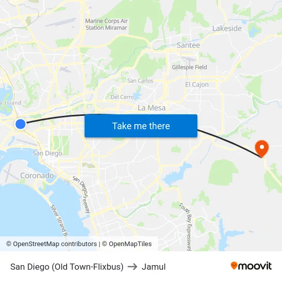 San Diego (Old Town-Flixbus) to Jamul map