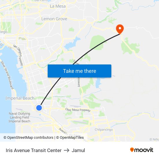 Iris Avenue Transit Center to Jamul map