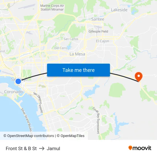Front St & B St to Jamul map