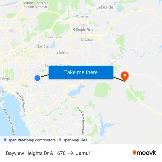 Bayview Heights Dr & 1670 to Jamul map