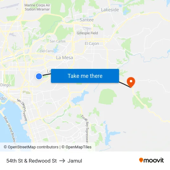 54th St & Redwood St to Jamul map