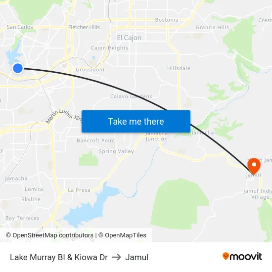 Lake Murray Bl & Kiowa Dr to Jamul map