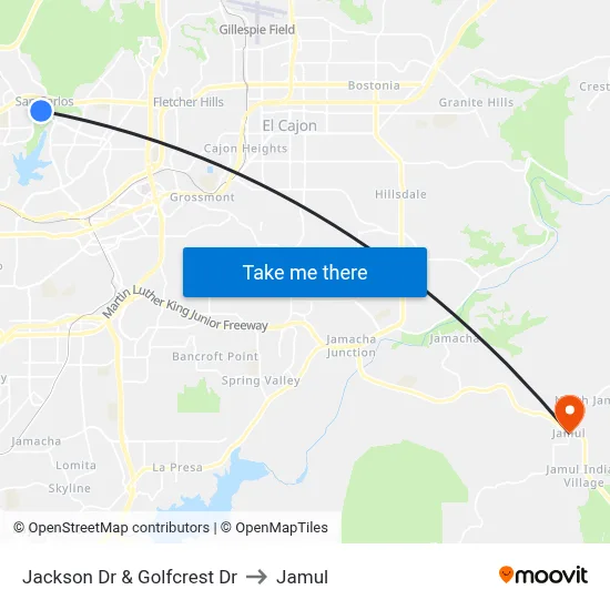 Jackson Dr & Golfcrest Dr to Jamul map