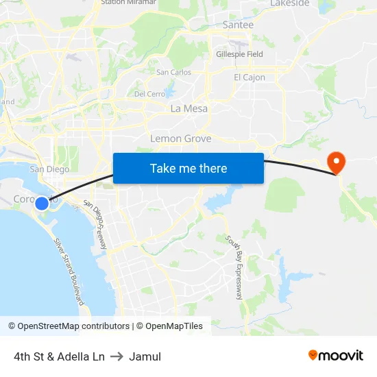 4th St & Adella Ln to Jamul map