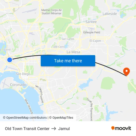 Old Town Transit Center to Jamul map