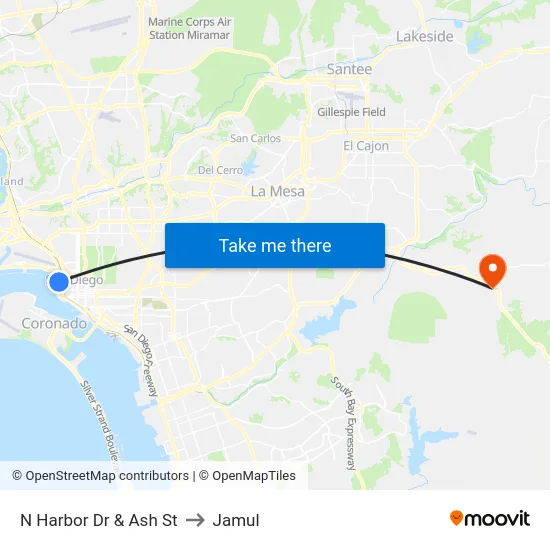 N Harbor Dr & Ash St to Jamul map