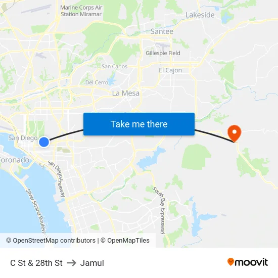 C St & 28th St to Jamul map
