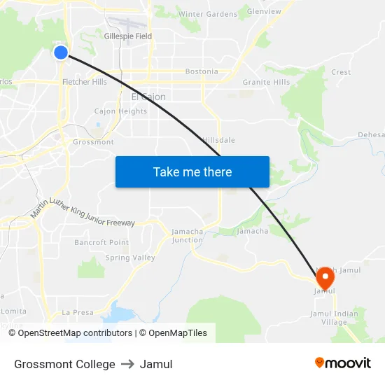 Grossmont College to Jamul map