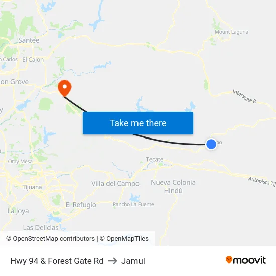 Hwy 94 & Forest Gate Rd to Jamul map