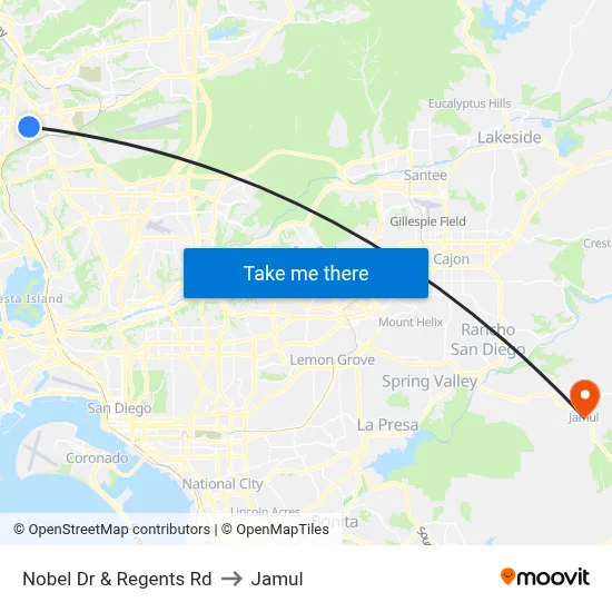 Nobel Dr & Regents Rd to Jamul map