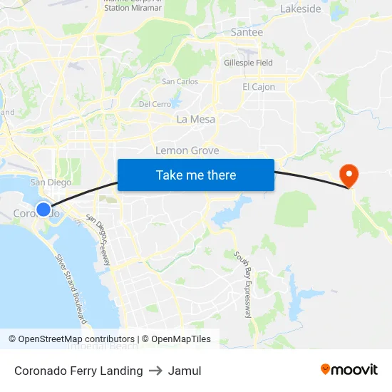 Coronado Ferry Landing to Jamul map