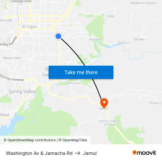 Washington Av & Jamacha Rd to Jamul map