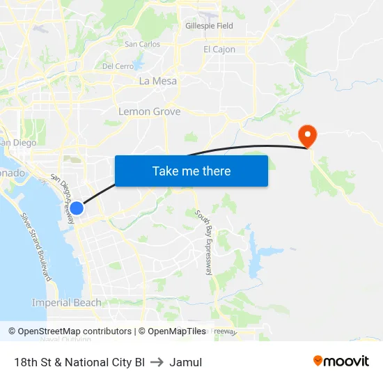 18th St & National City Bl to Jamul map