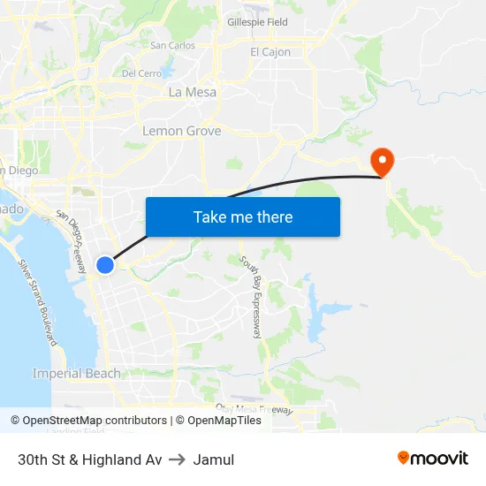 30th St & Highland Av to Jamul map