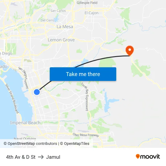 4th Av & D St to Jamul map