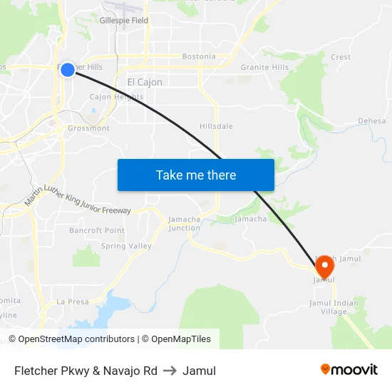 Fletcher Pkwy & Navajo Rd to Jamul map
