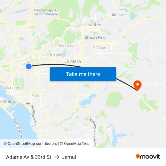 Adams Av & 33rd St to Jamul map