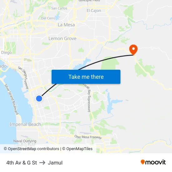 4th Av & G St to Jamul map