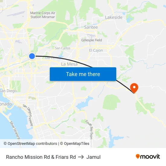 Rancho Mission Rd & Friars Rd to Jamul map