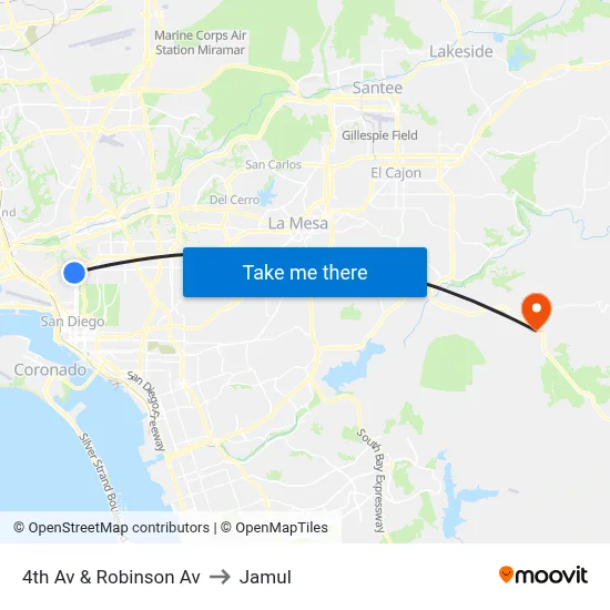 4th Av & Robinson Av to Jamul map