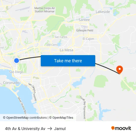 4th Av & University Av to Jamul map