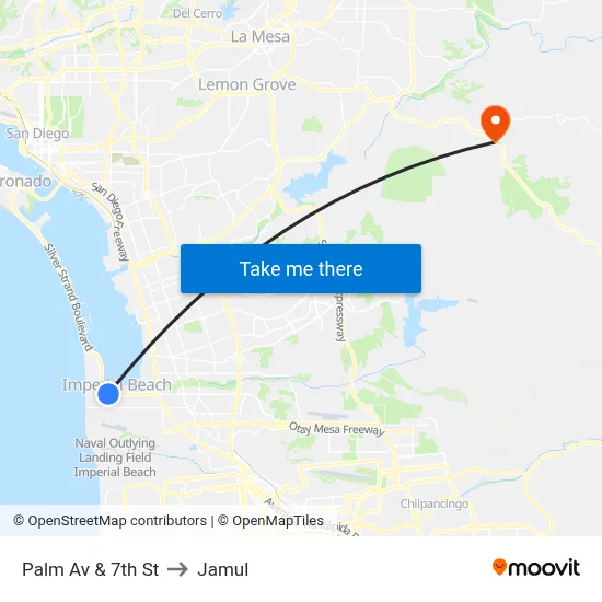 Palm Av & 7th St to Jamul map