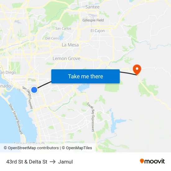 43rd St & Delta St to Jamul map