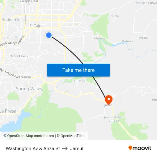Washington Av & Anza St to Jamul map