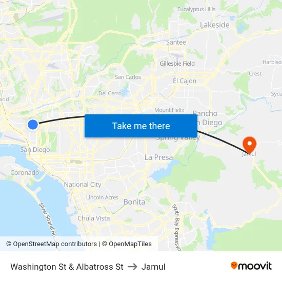 Washington St & Albatross St to Jamul map