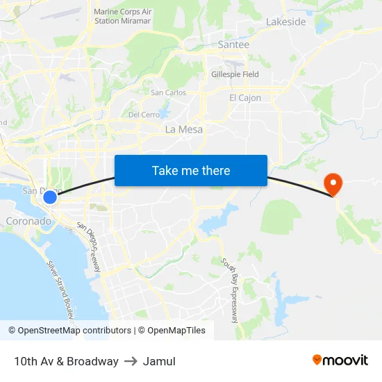10th Av & Broadway to Jamul map