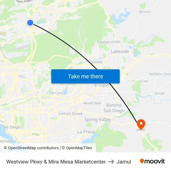 Westview Pkwy & Mira Mesa Marketcenter to Jamul map