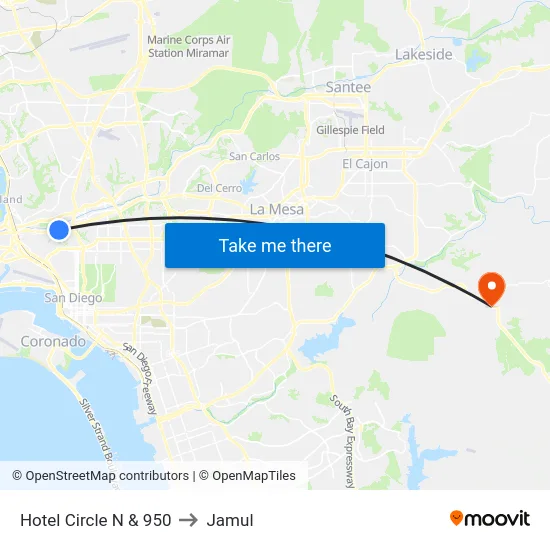 Hotel Circle N & 950 to Jamul map