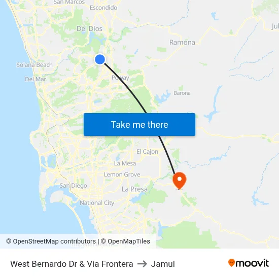 West Bernardo Dr & Via Frontera to Jamul map