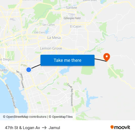 47th St & Logan Av to Jamul map