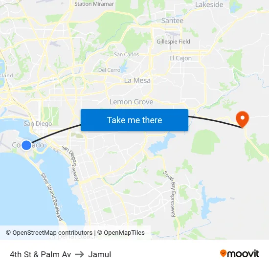 4th St & Palm Av to Jamul map
