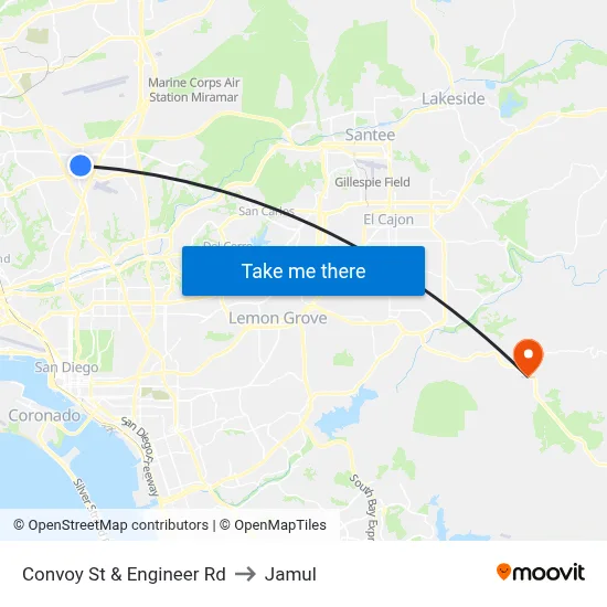 Convoy St & Engineer Rd to Jamul map
