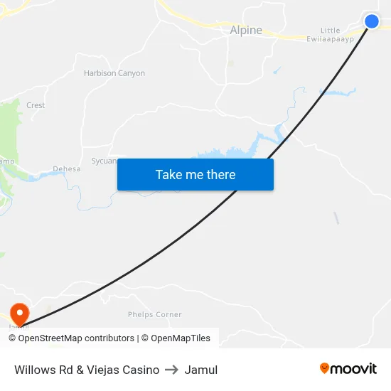 Willows Rd & Viejas Casino to Jamul map