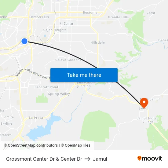 Grossmont Center Dr & Center Dr to Jamul map
