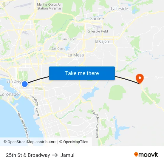 25th St & Broadway to Jamul map