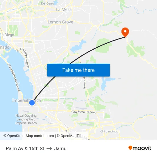 Palm Av & 16th St to Jamul map