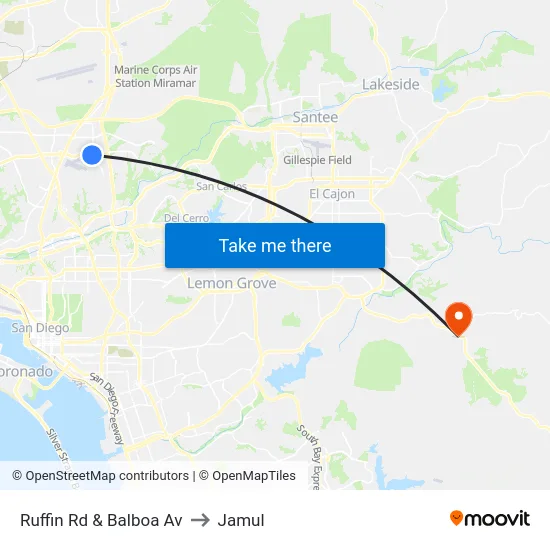 Ruffin Rd & Balboa Av to Jamul map